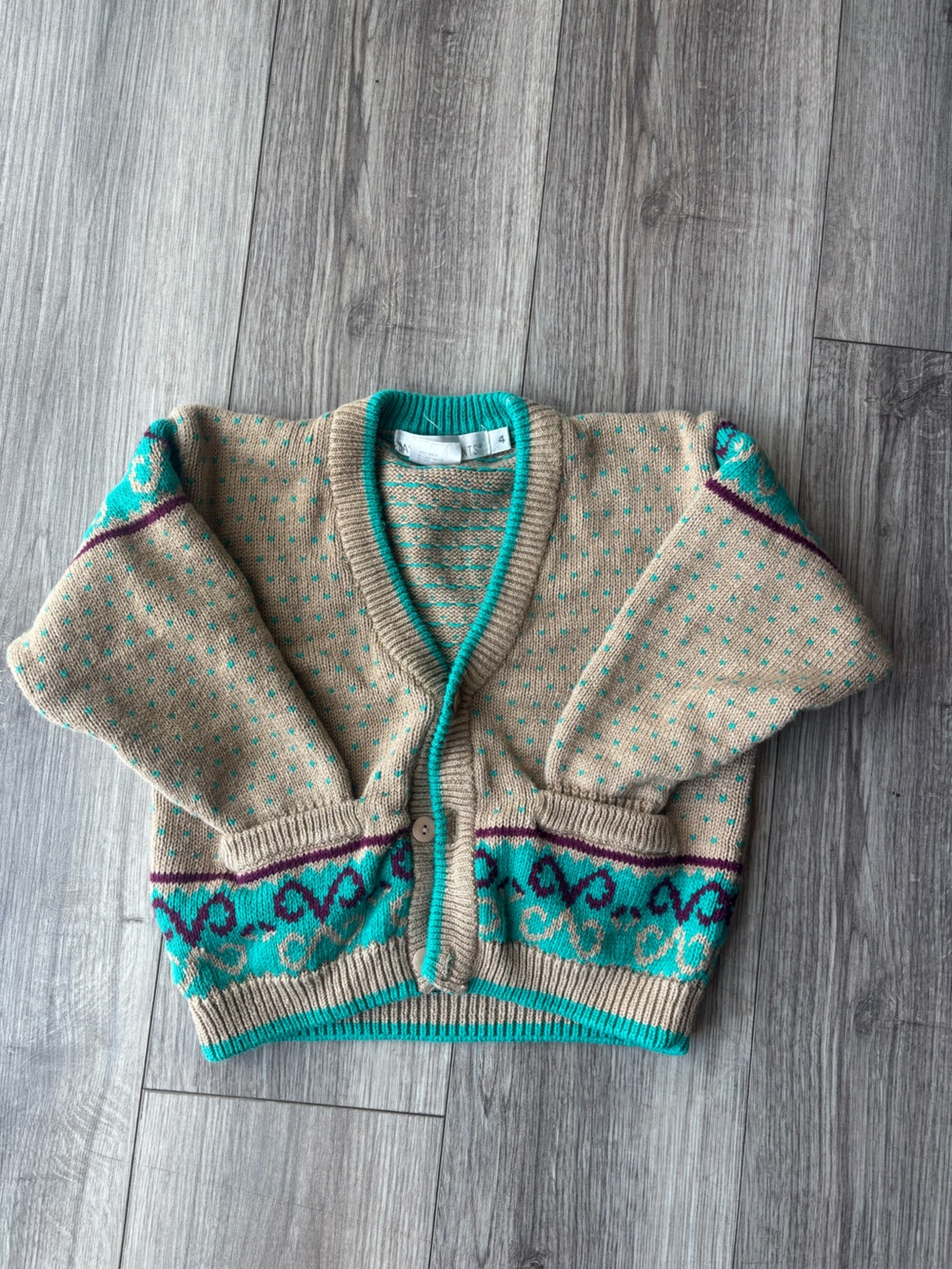 Vintage Basic Elements Ramie Cotton Cardigan Sweater Size 4 Oversized Geometric